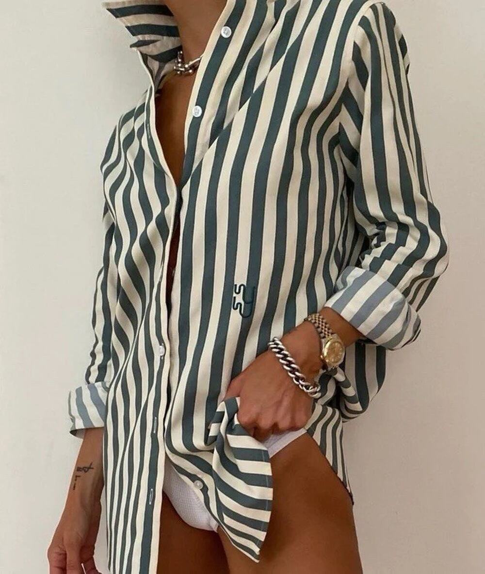 Yaitte Buoy Green Striped Button Down Shirt XS
